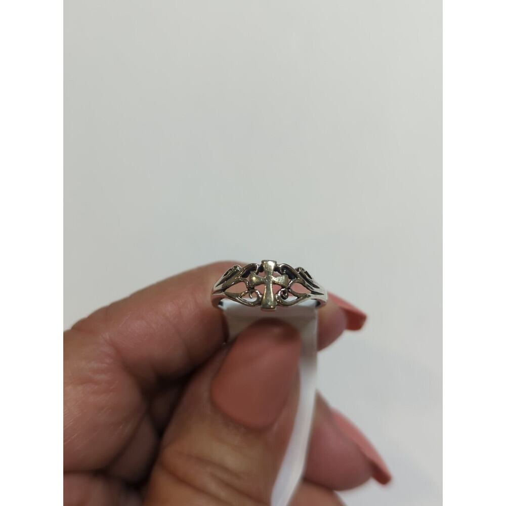 VTG Sterling 925 A Silver Cross Center Design Ring, Size 5.5 Band, British - Picture 6 of 11